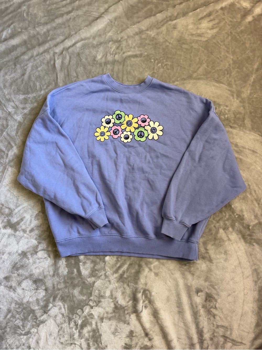 PacSun Lavender Crewneck Sweater with Pastel Flower Graphic